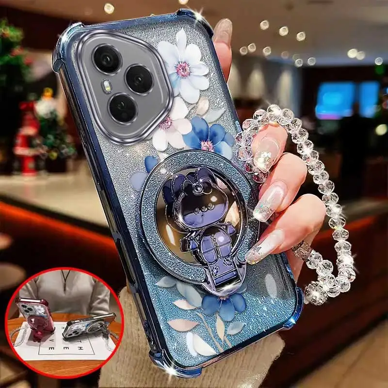 Attractive Flower Phone Case Set with Lanyard and Stand