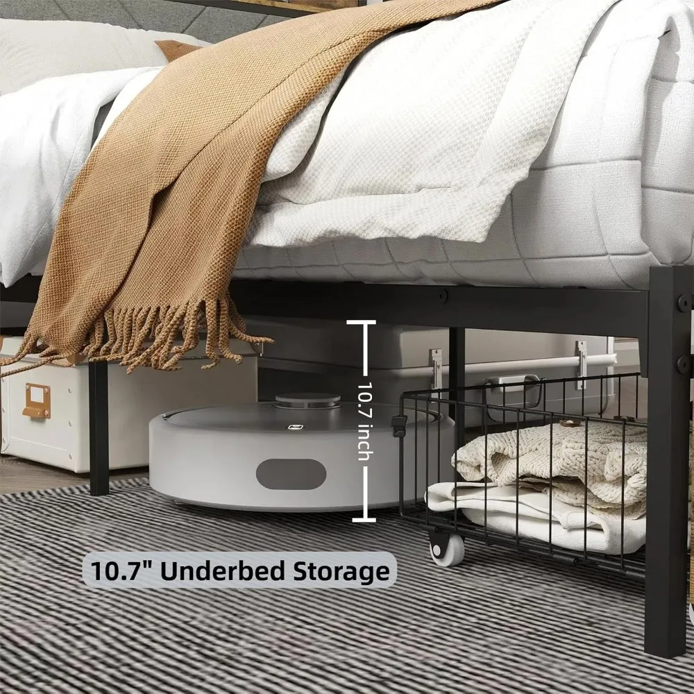 King Size Bed Frame with Drawers, Metal Platform Bed with Uphosltered Headboard and Charging Station, No Box Spring Needed 4