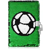 Sequin Notebook Reversible Football Pattern Notebook with Lock and Keys Diary Journal Travel Notebook Diary for Kids and Adults 1