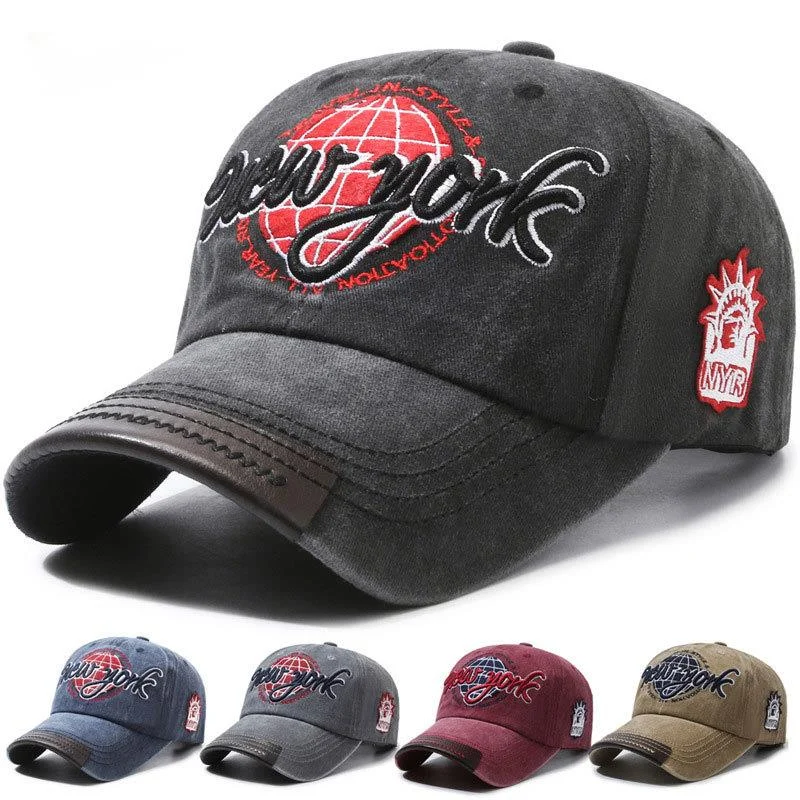 New York Embroidered Baseball Hat Patch Embroidered Baseball Hat Washed Sunshade Duck Tongue Hat Soft Top Hat Trendy_voghion.com