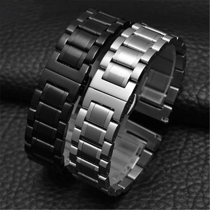 Curved End Universal Solid Stainless Steel Watch Band with Butterfly Clasp