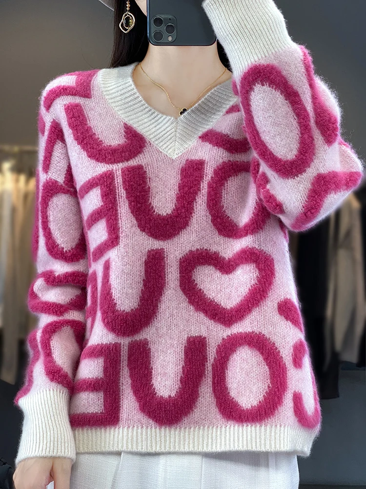 sueter-de-malha-de-cashmere-com-decote-em-v-feminino-pulover-jacquard-blusa-solta-moda-luxuosa-carta-100-la-outono-e-inverno