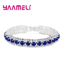 Elegant 925 Sterling Silver Bracelet with Sparkling Zircon Crystals - Available in 14 Colors (Dark blue)