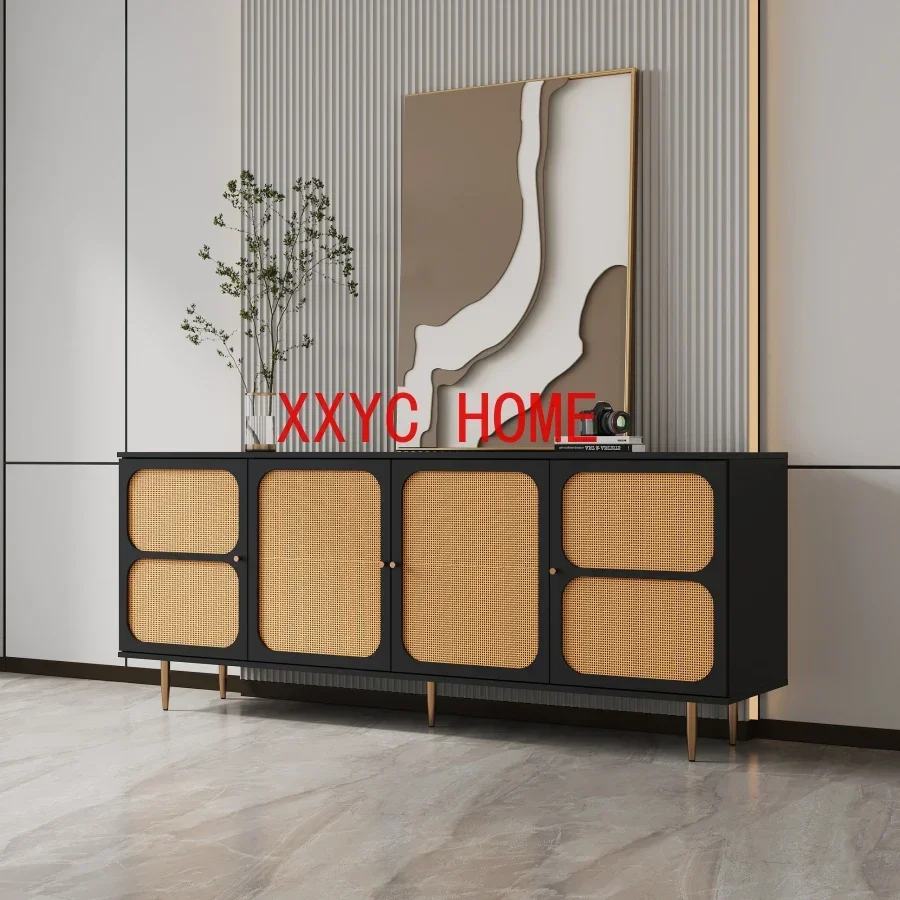 Rattan Sideboard et Cabinet, Kitchen Storage Cabinet Console Table with Adjustable Shelves