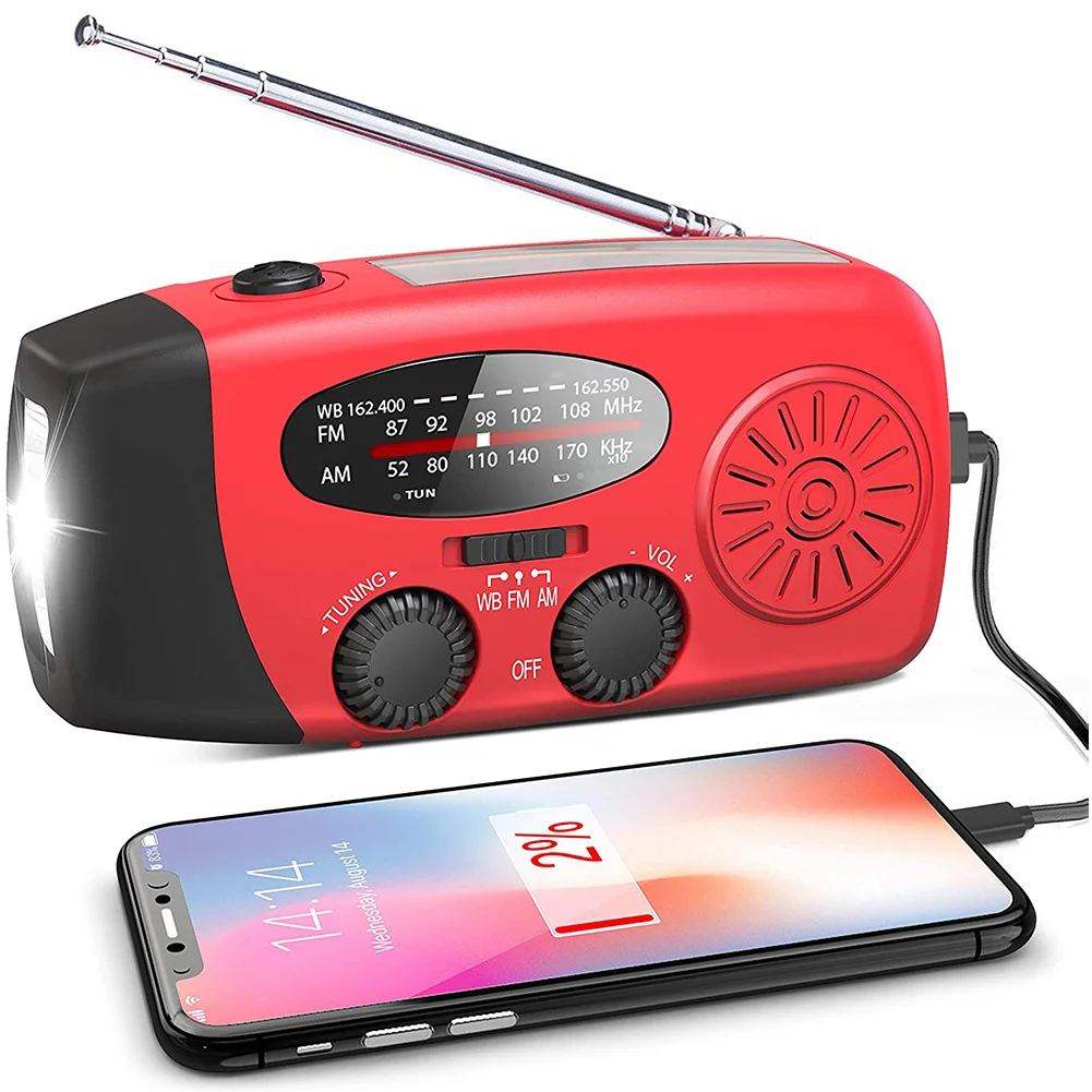 

Multifunctional Solar Hand Crank Radio FM AM WB NOAA Weather Radio 2000mAh USB Charging Emergency LED Flashlight Power Ban