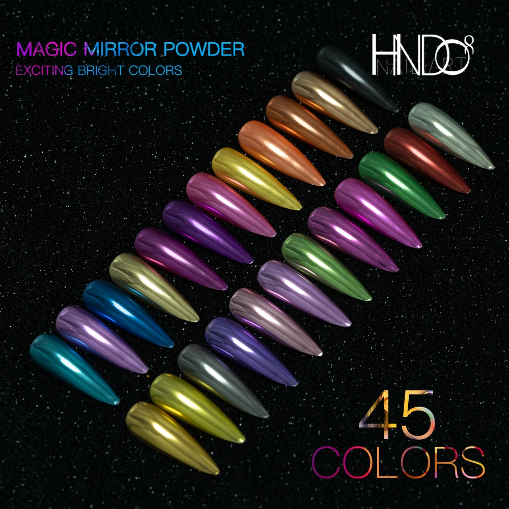 HNDO Colorful Nail Art Glitter Holographic Chrome Mirror Powder Chameleon Metallic Effect Pigment Dust Manicure Nails Decoration