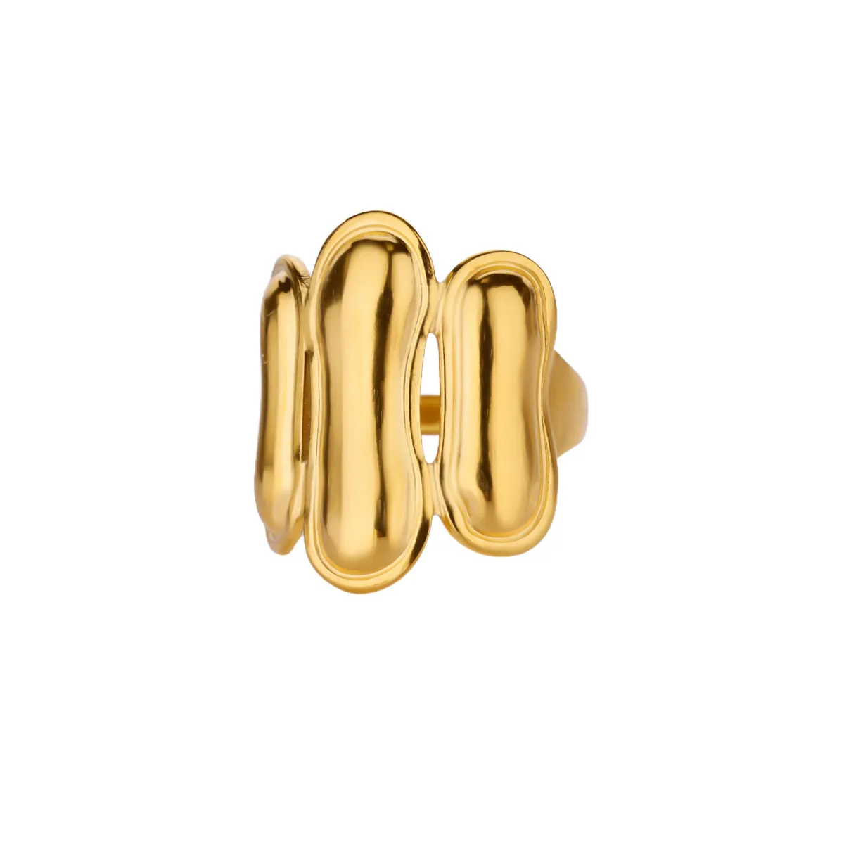 Bold Wave Rings For Women Gold Color Stainless Steel Statement Ring