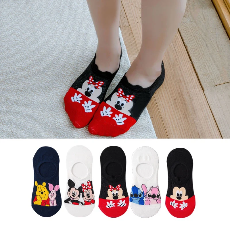 

Disney Anime Stitch Cute Embroidered Boat Socks Summer Cartoon Mickey Minnie Comfortable Breathable Casual Socks Holiday Gifts