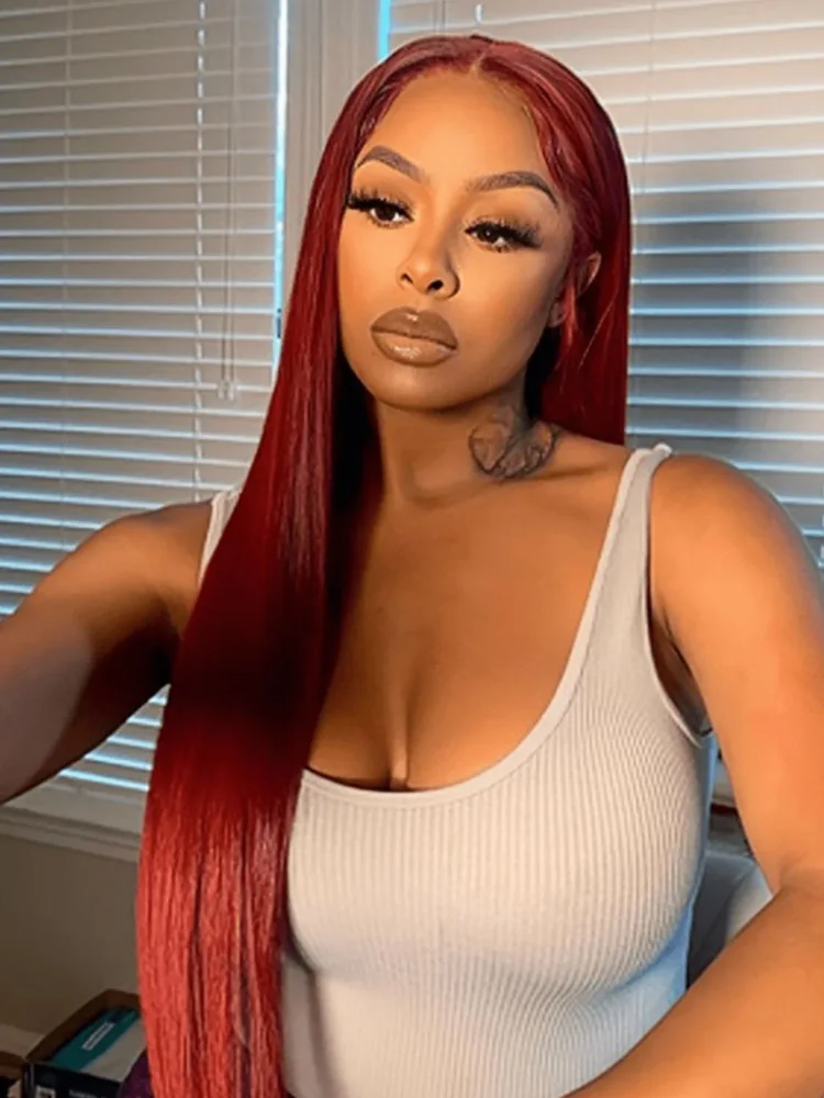 99j Burgundy Lace Front Wigs Human Hair 28 Inch Reddish HD Lace Frontal Wigs Human Hair 250% Density Pre Plucked with Baby Hair