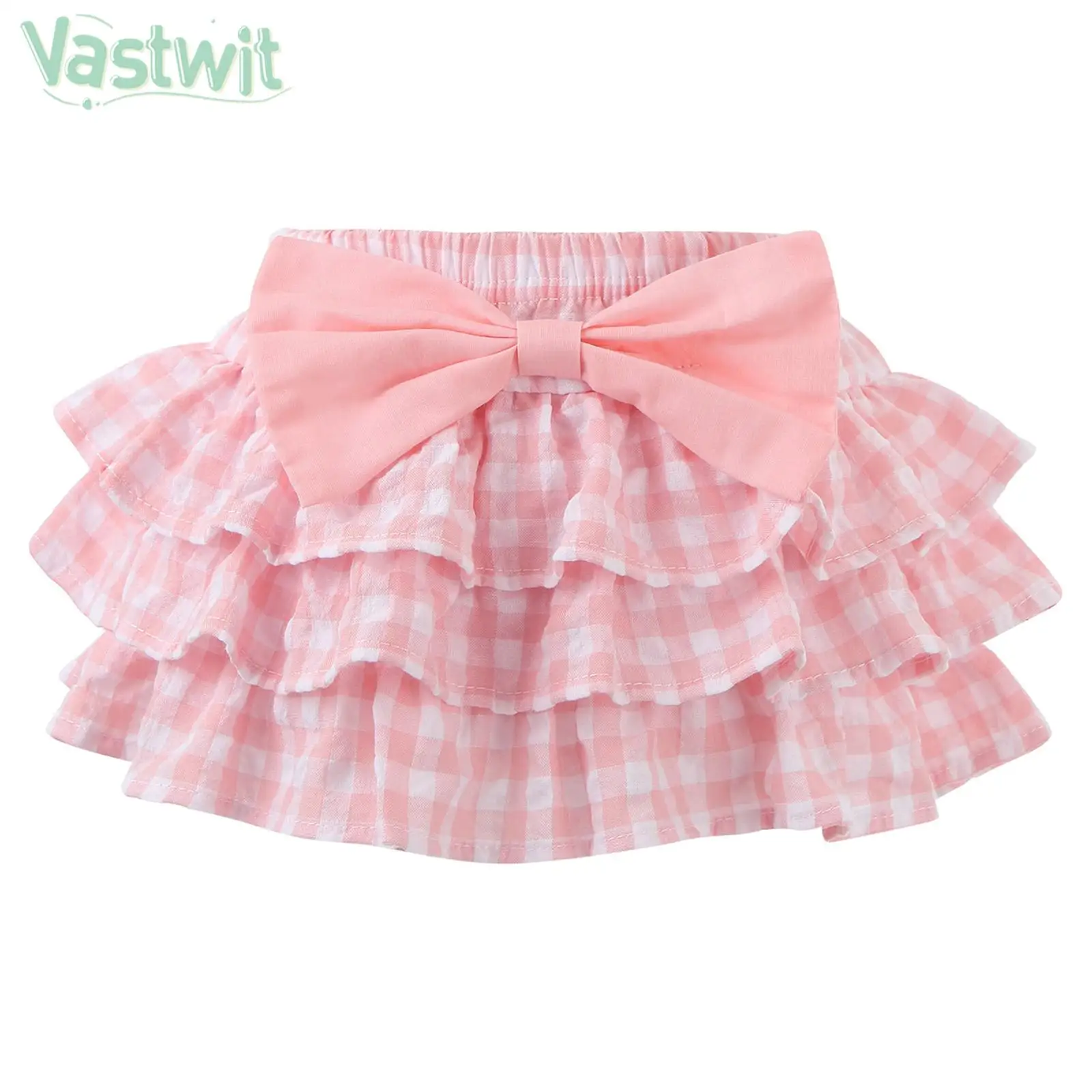 

Toddler Girls Casual Plaid Layered Skirted Shorts Elastic Waistband Cute Bowknot Ruffle Bloomers Tutu Diaper Cover Loungewear