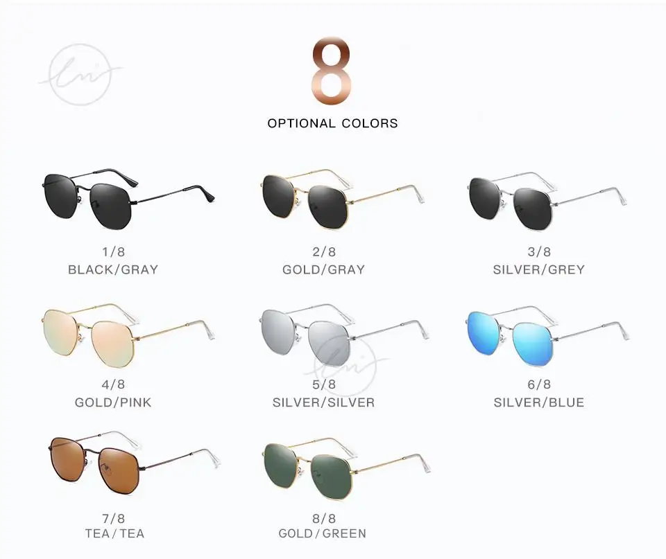 LM Fashion Damen Kleine Sechseck-Sonnenbrille Herren Retro Polarisierte Metallbeschichtung Spiegel Sonnenbrille Schutzbrille UV400 Brillen_voghion.com