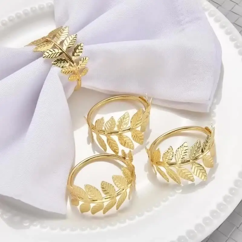 Maxqzin 10Pcs Gold Napkin Rings Leaf Napkin Rings