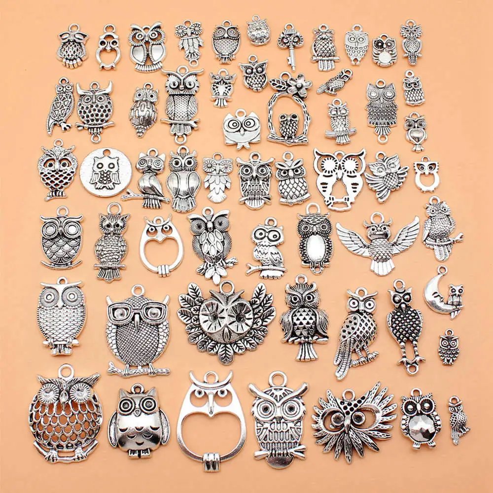 

56pcs/lot Antique Silver Color Owl Charms Collection For Jewelry Making Accessories For Women