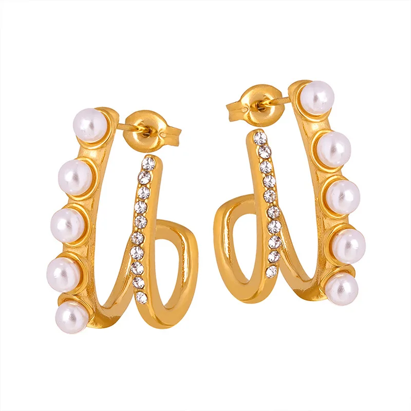 

Marka Shell Beads Earrings For Women Fashion Stainless Steel Geometric Earrings Girls Accessories Korean Jewelry Crystal Gift