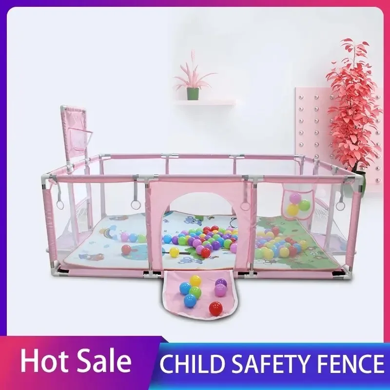 Security Zone Baby Playpen For Children Indoor Newborn Toddler Safety Barrier Fence Kids Game Playground With Basketball Frame