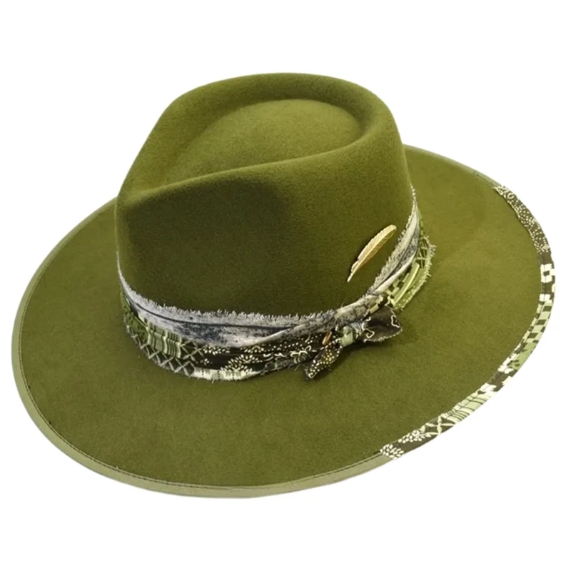 Fedoras felt hats men Actors perform hat Homburg Panama Props Western black green women's Headwear Decorate dancing party caps - 6