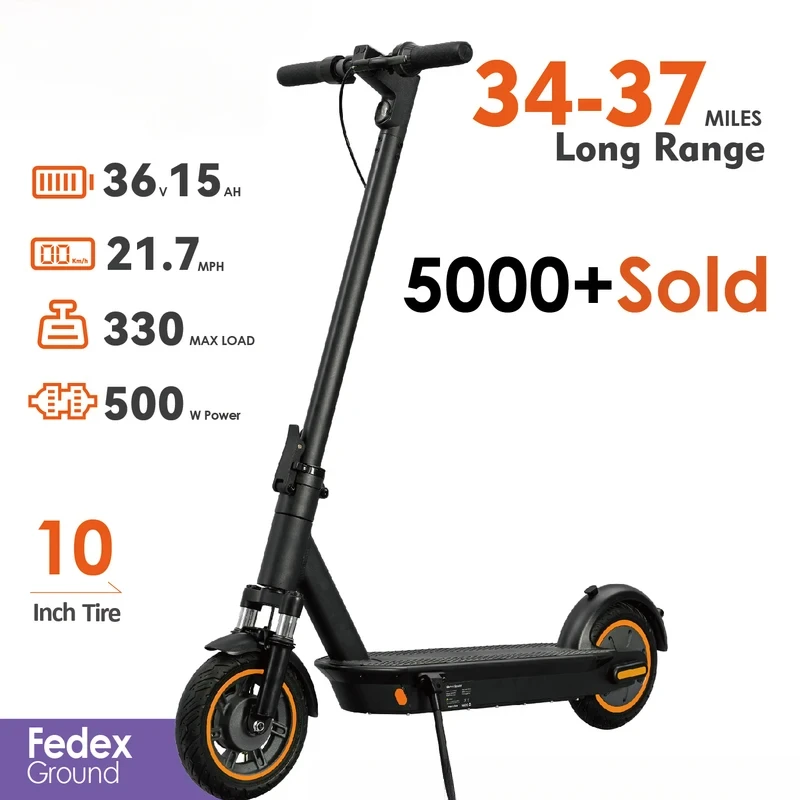 G30 Electric Scooter:Equipped with a 36V 500W motor,21MPH,37.5-Mile Range,10-Inch Wheels,15Ah Battery,Foldable,Front Suspension