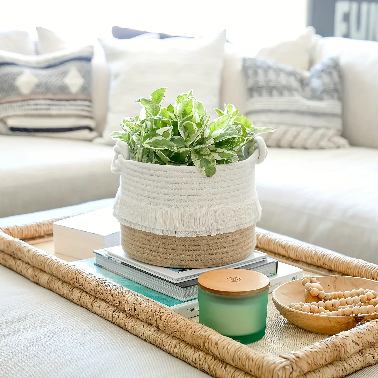 1pc Decorative Storage Basket Set,Cotton Rope Woven Baskets For Organizing Small Basket For Livingroom, Gift Basket