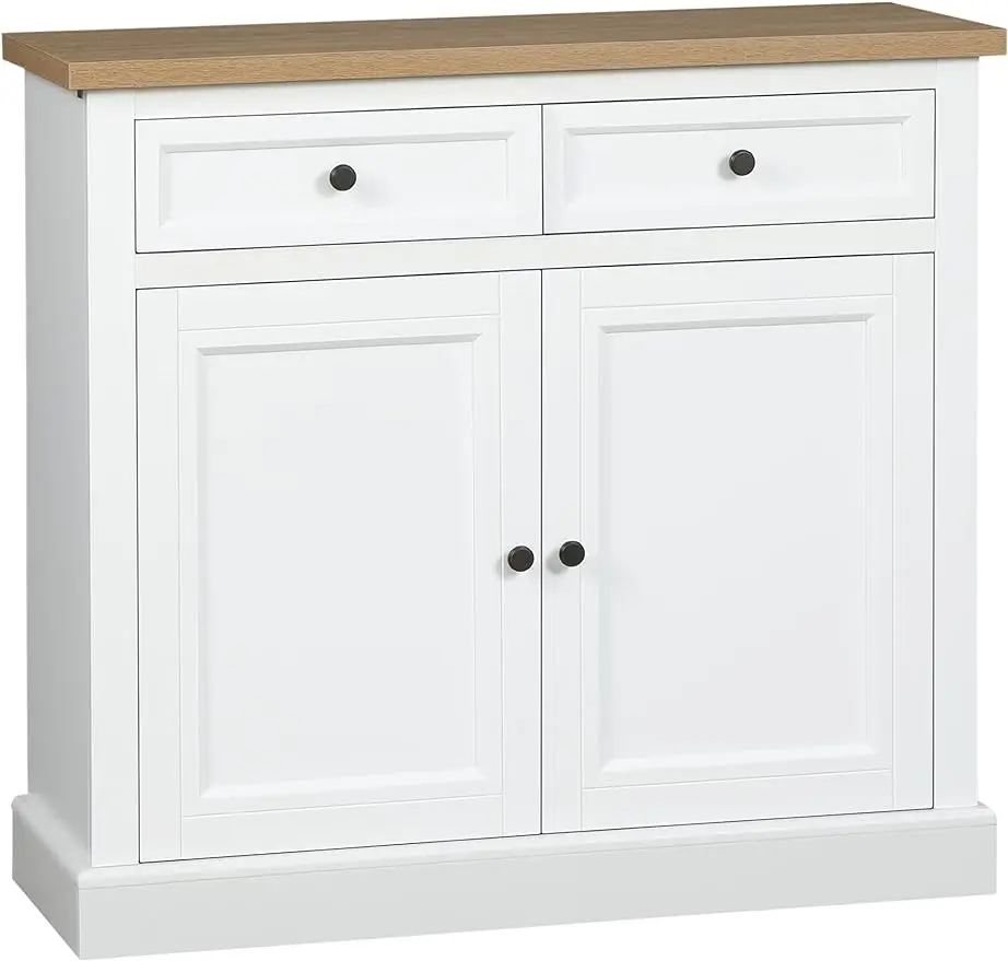 

Sideboard Buffet Kitchen Wood Cabinet,Coffee Bar Cabinet with 2 Drawers,Adjustable Shelves,Double Door Cupboard,White/Black