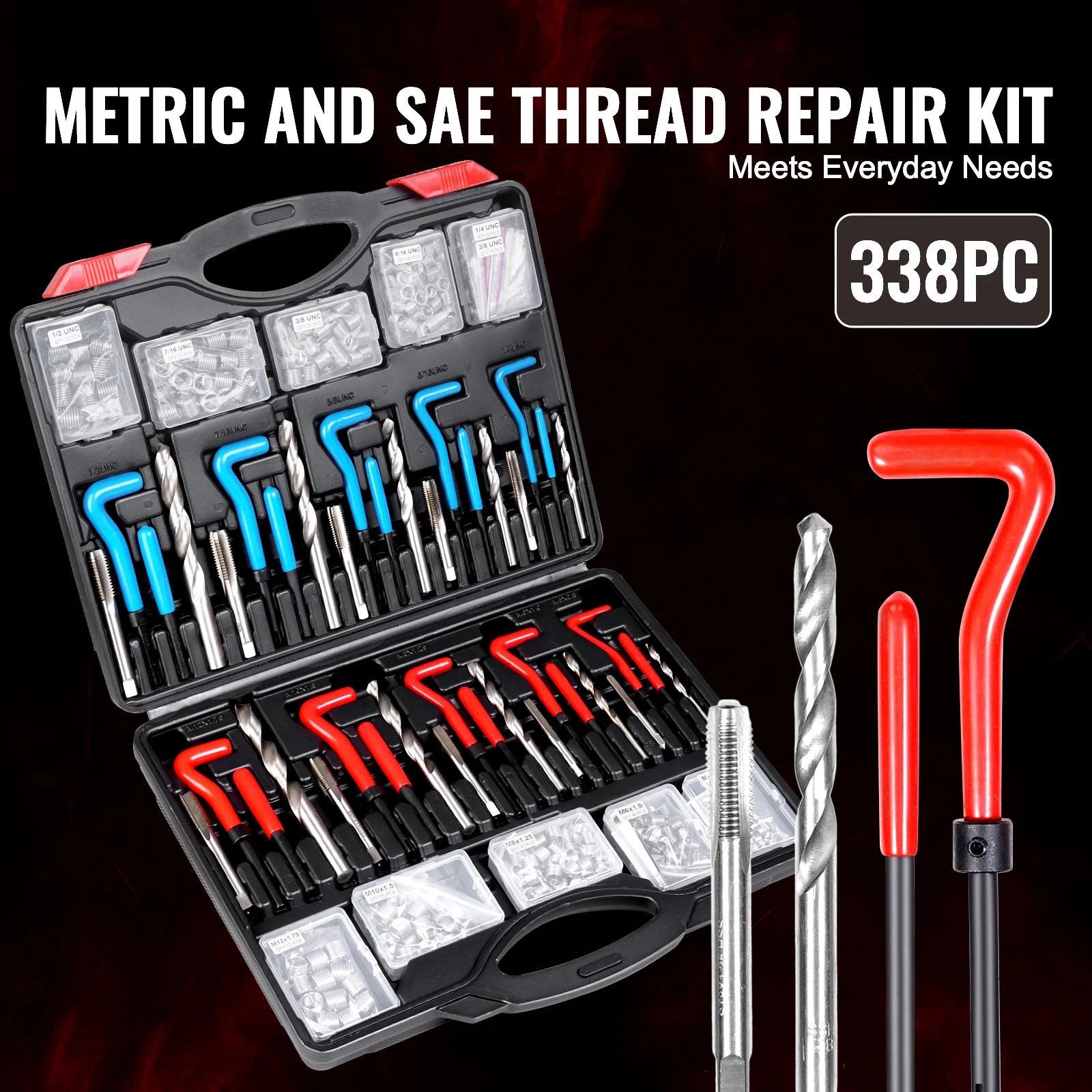 Thread Repair Kit with HSS Drill Bits and Stainless Steel Inserts