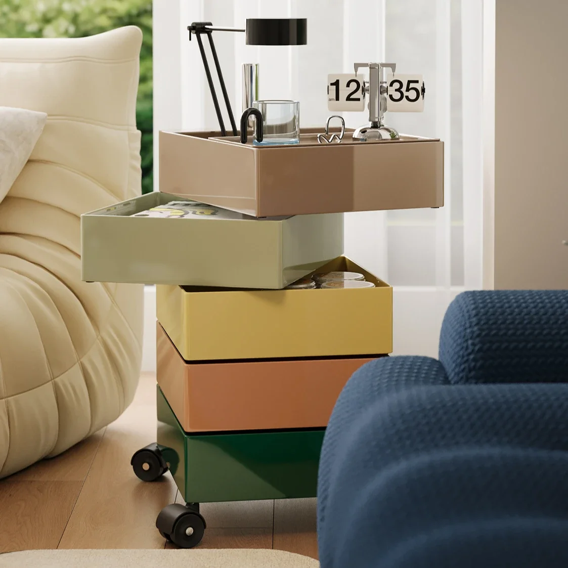 Mid Century Mobile Nightstands Wheels Organizers Modern Small Space Side Table Center Aesthetic Nachttisch Bedroom Decoration