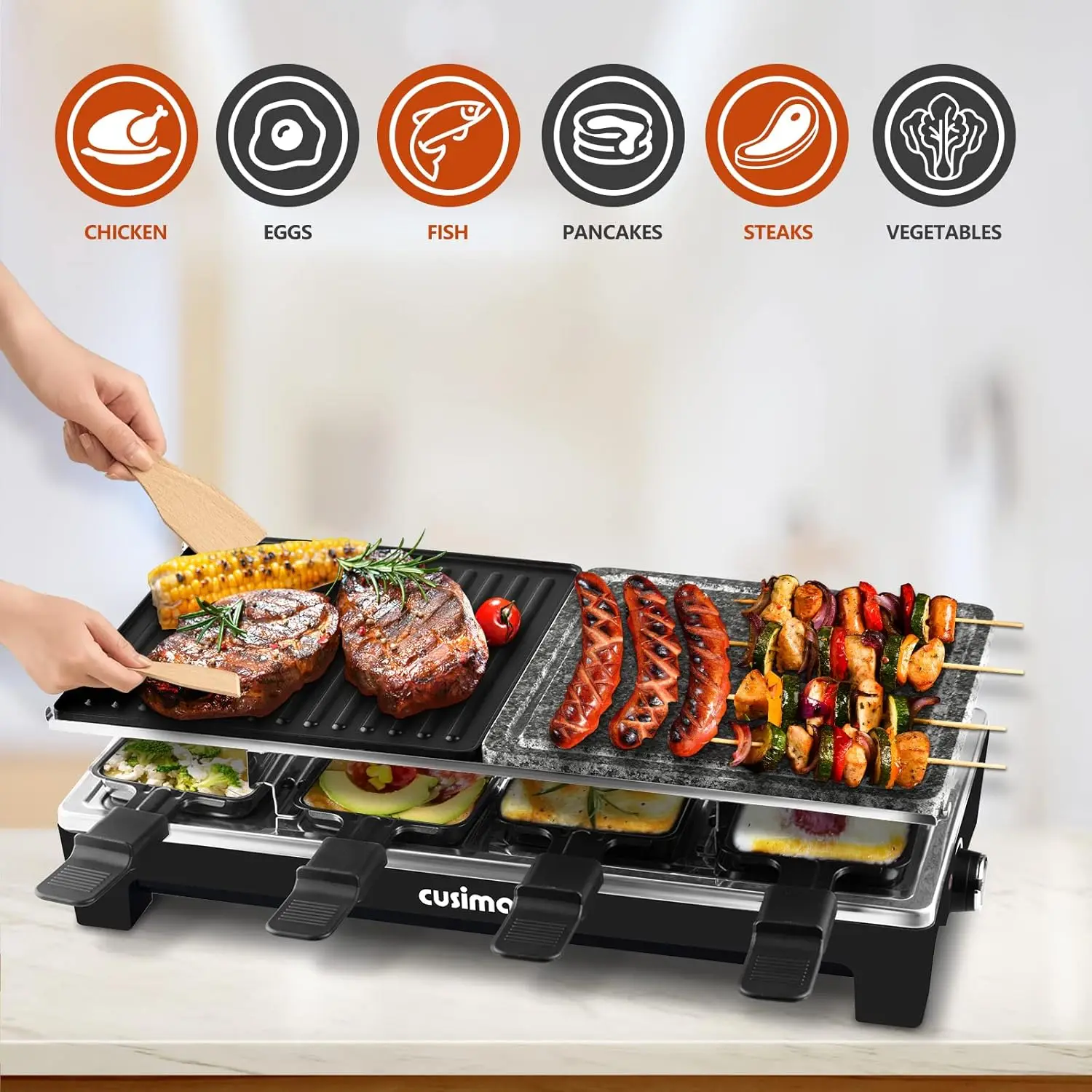 Table Grill, CUSIMAX Indoor Grill Electric Grill, Portable Korean BBQ Grill with 2 in 1 Reversible Non-stick Plate & Na 5
