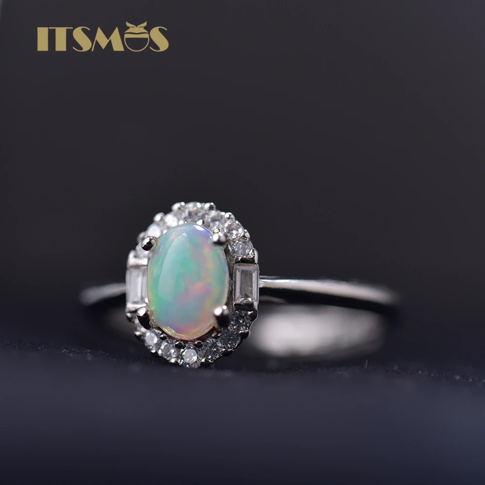 ITSMOS Opal Rings 100% Natural Colorful Light Gemstone Silver Ring Luxury Jewelry for Women Dainty Party Gift |
