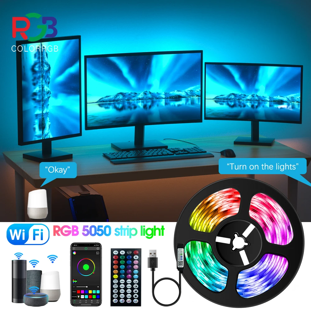 ColorRGB  RGB 5050 LED Wifi LED Strip Lights Music Sync Tape Alexa Smart Lights Strip for Party Room Decor TV Backlight