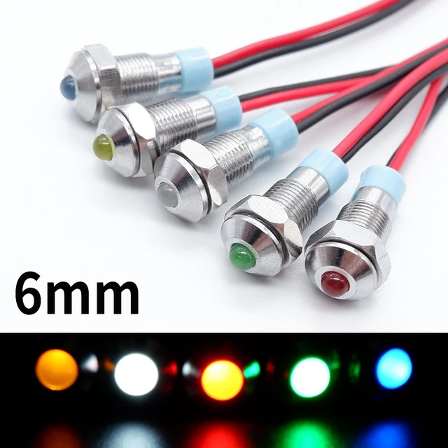 Indicateur Lumineux En Métal Étanche Ip67 6mm, 1 Pièce, Led Avec Fil,  Bouton En Métal Rouge/jaune/bleu/vert/blanc 5v 12v 24v 220v - Commutateurs  - AliExpress