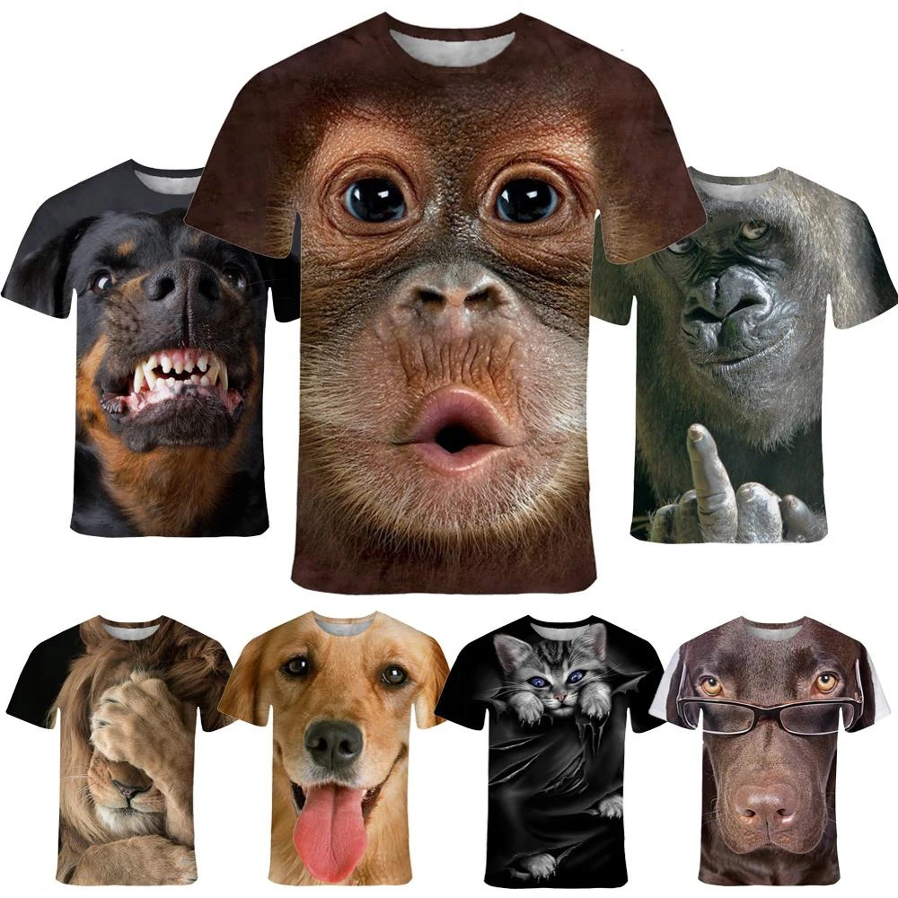 3D Printed T-shirts Animal Face Printed Summer Short Sleeve