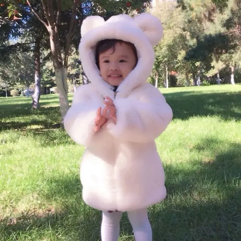 

Girls Loose Plush Zipper Hooded Jacket Kids Warm Jackets Winter Jackets Children Oversize Thick Warm Outerwears