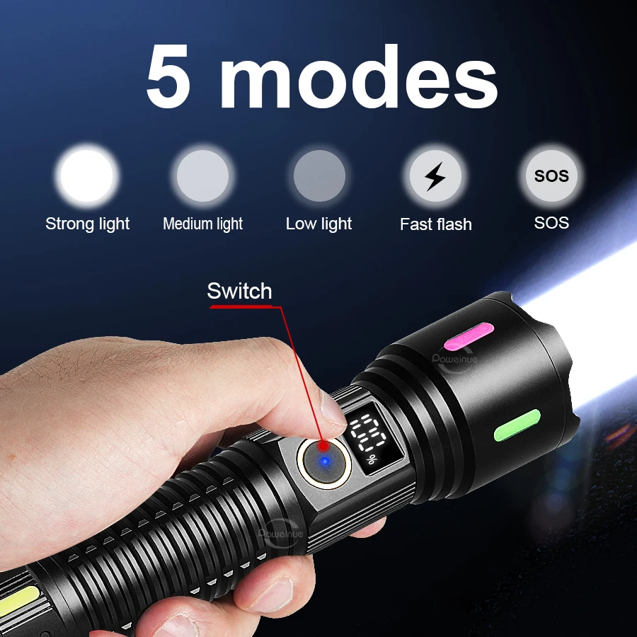 LEKIA Lampe de Poche Rechargeable Ultra Puissante, 500000LM 5 Modes XHM99 Lampe Torche LED