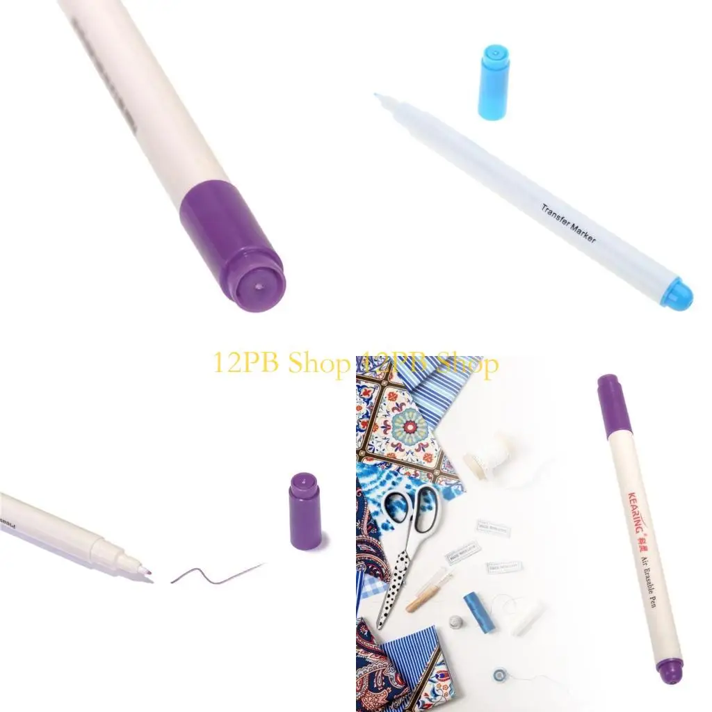 12PB 물 지울 수있는 패브릭 마킹 펜 사라지는 잉크 패브릭 마커 펜 임시 마..