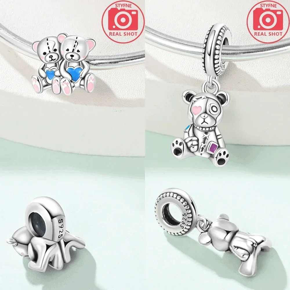 원래  귀여운 애완견 개 고양이 곰 코끼리 펜던트 비즈 맞는 팔찌 여성을위한 보석 만들기 DIY 생일 파인 선물