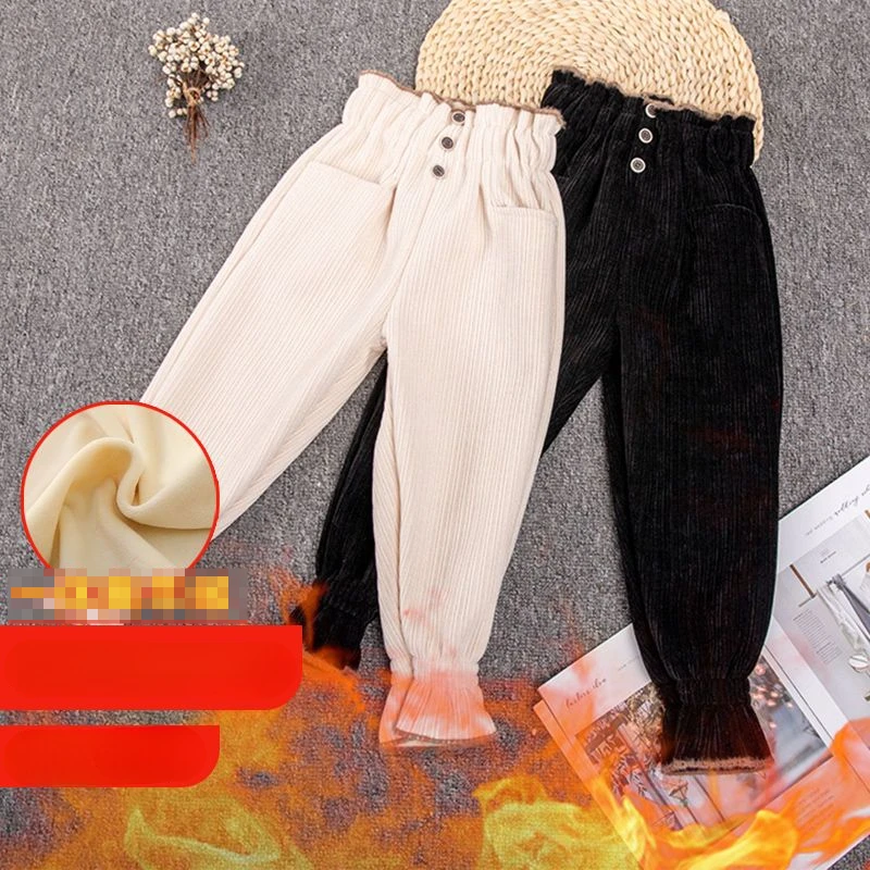 

3-12Y Korean Style Kids Fall Thicken Corduroy Pants New Winter Solid Baby Girls Children Loose Casual Trousers for Girls E920