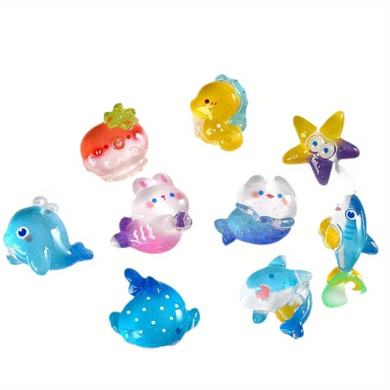 10Pcs 플랫 바닥 바다 돌고래 상어 장식 보석 수지 액세서리 전화 케이스 DIY 마이크로 풍경 작은 장식품