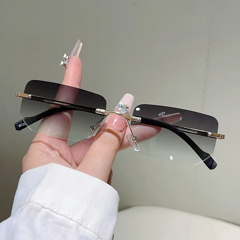 Designer Sunglasses Fashion Rimless Rectangle Sunglasses Metal Frame Sunglasses Anti-Reflective Square Sun Glasses For Driving