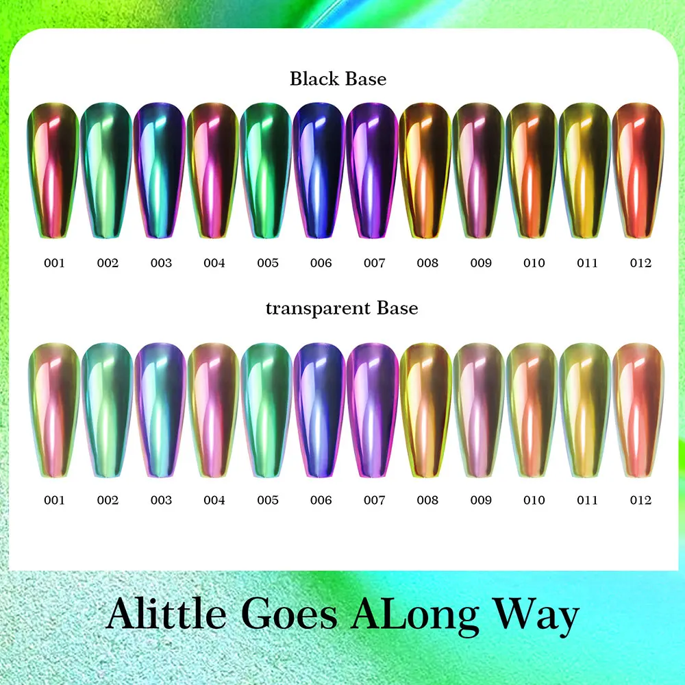 12Colors Chameleon Chrome Nail Powder Laser Magic Mirror Nail Glitter Dust Holographic Metallic Rubbing Dust Decoration R6B