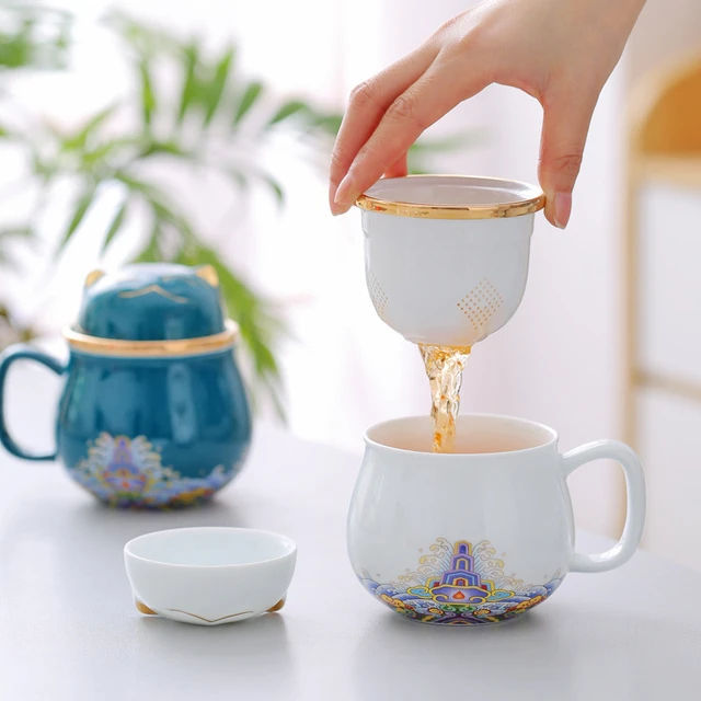 Tasse de bureau en céramique portable avec filtre, tasse à café et