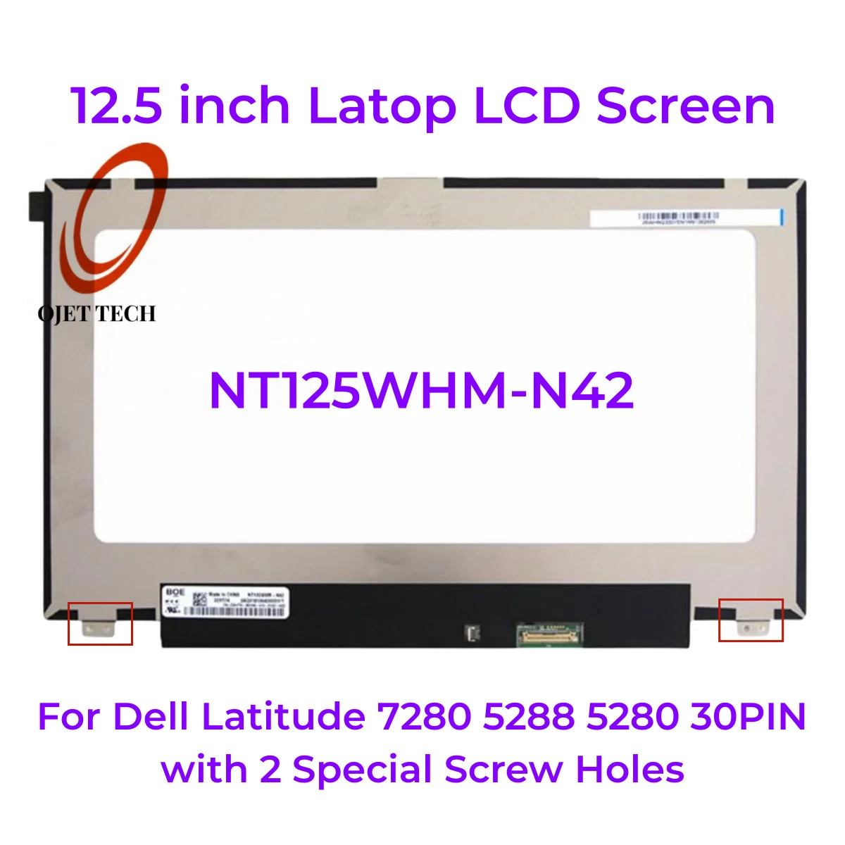 Painel de Exibição de Tela Led Lcd para Dell Latitude Nt125whm-n42 30pin Furos Especiais Parafuso 7280 5288 5280