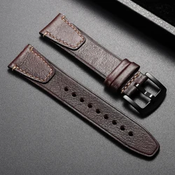 Vintage Brown Genuine Leather Watch Strap - Retro Rub Colour Calfskin with Quick Release - 22mm (Coffee - Black)