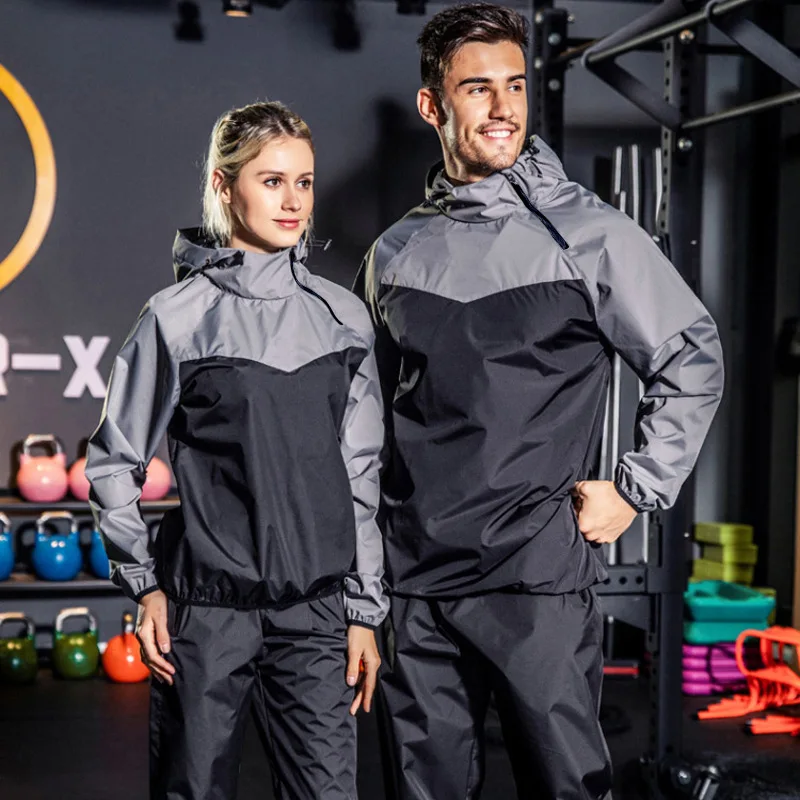 

Sauna Sweat Suit For Men & Women Boxing MMA Fitness Weight Loss With Hood Sweat Suits Tops and Bottoms Jacket Pants