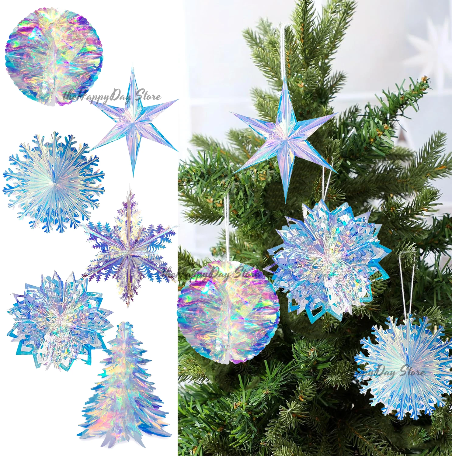 Iridescent Honeycomb Ball & Snowflake Garland Christmas Ornaments