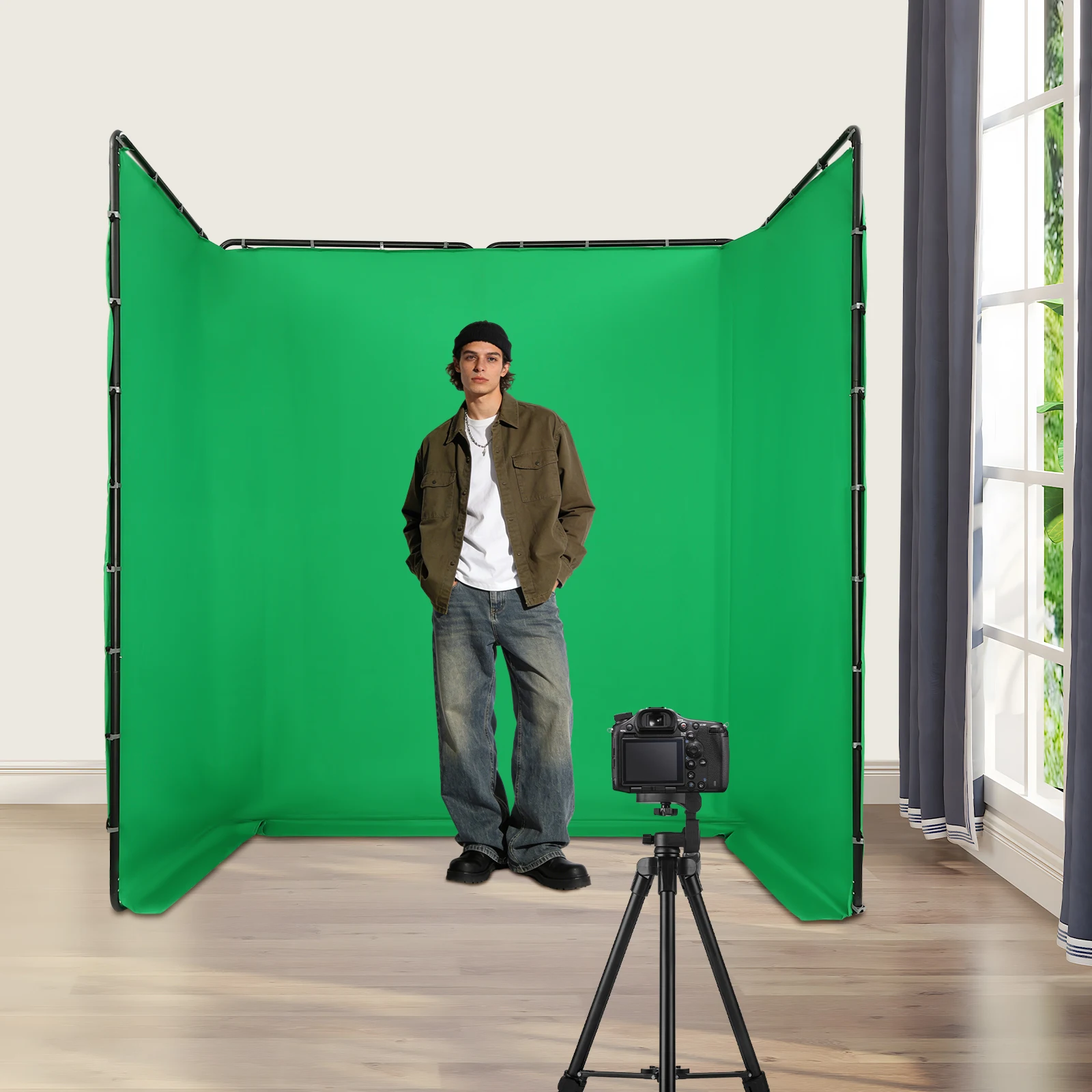 4x2,4-Meter-Greenscreen-Hintergrundständer mit vier Bildschirmen für Fotografie, Ausweisfotos, Live-Videos usw. – Detail 12