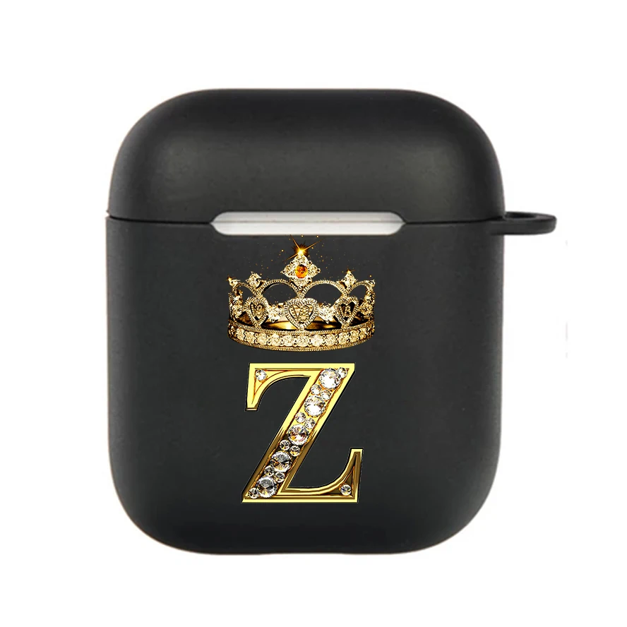 Diamond Crown Letter Hook Case - Black TPU Soft Earphone Cover