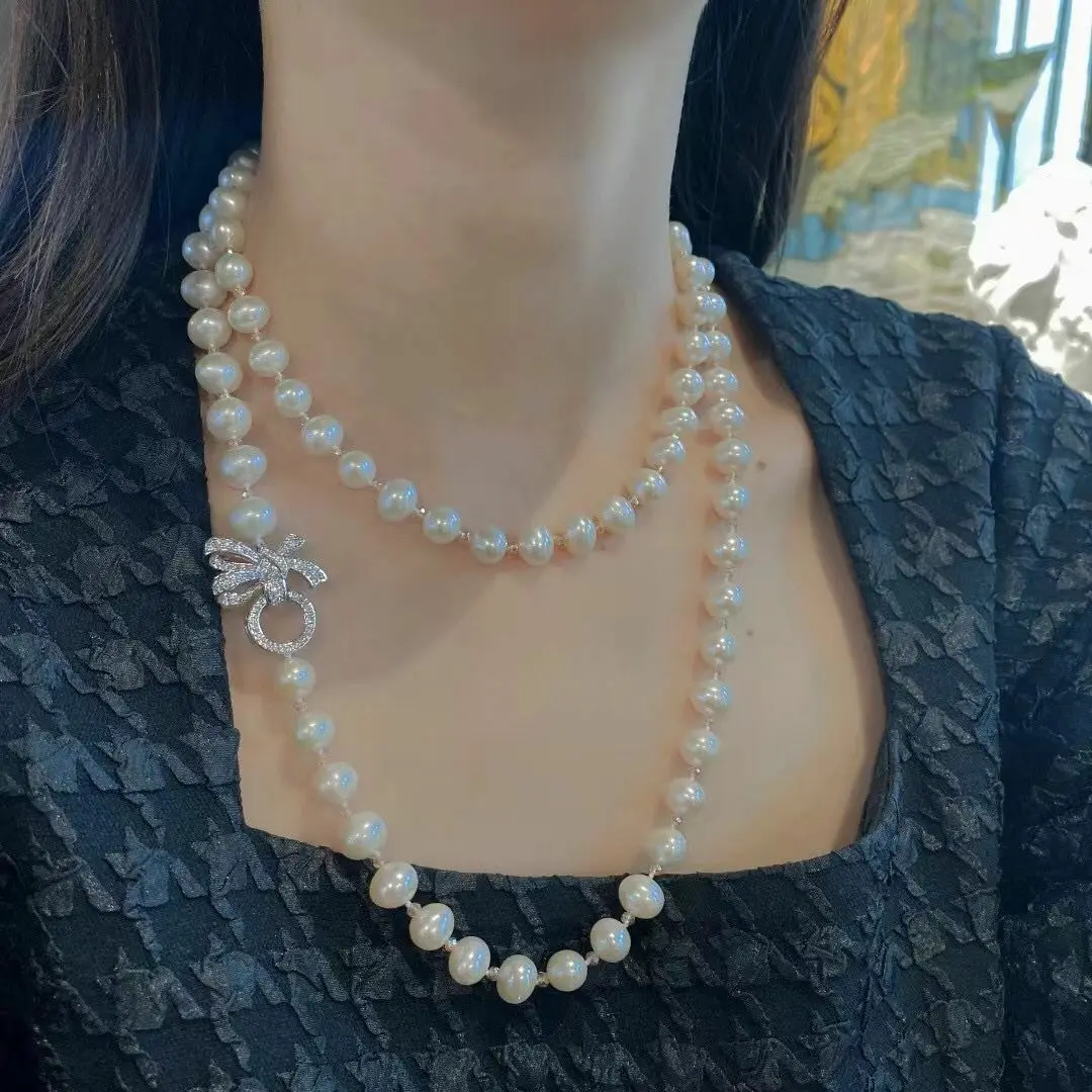

Gorgeous 9-10mm South Sea Round White Pearl Necklace 925s 38''