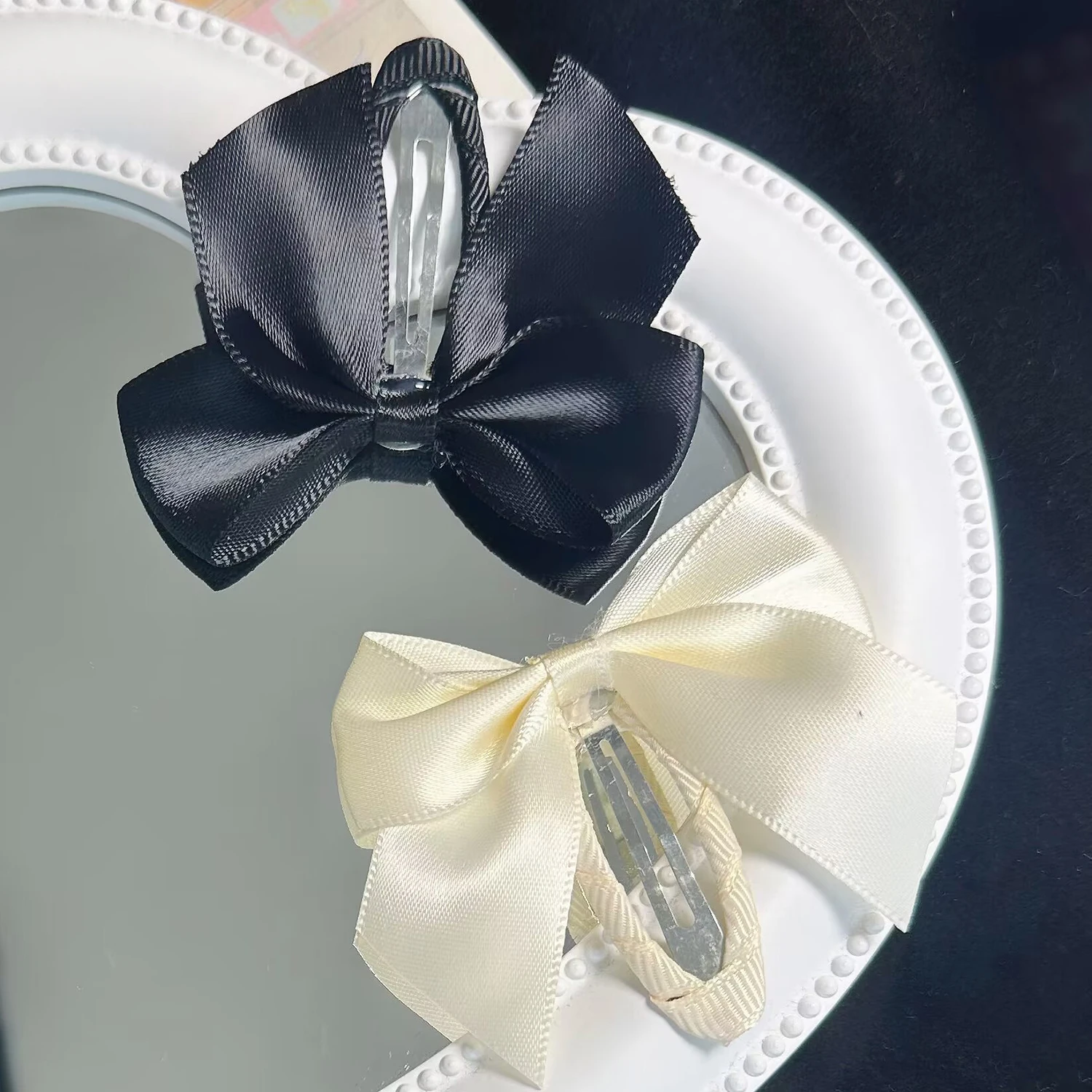 

New Princess Black White Satin Bow Lovely Girls Hairpins Children Headwear Hairgrip Hair Clips Barrettes Hair Accessories
