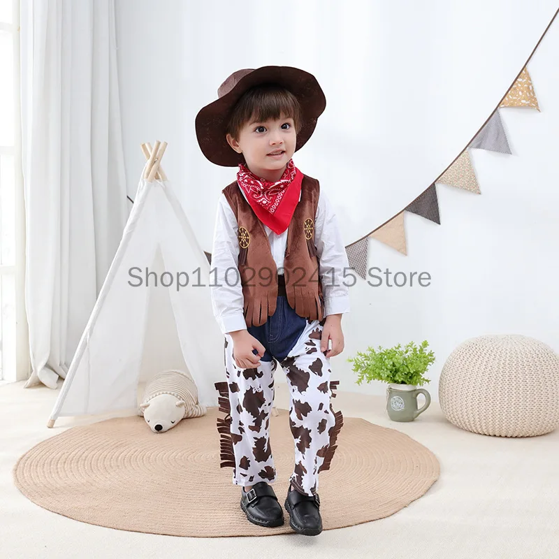 

Kid Boys Halloween Cosplay Cowboy Costume Sets Children Western Purim Cosplay Event Dress Up Outfits Party Stage Performance