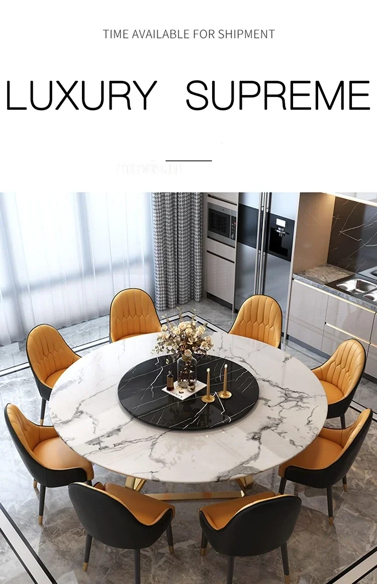 Gorgeous Golden Dining Table With Turntable Leisure Round Marble Kitchen Table And Chair For Villa High-End Italian Furniture