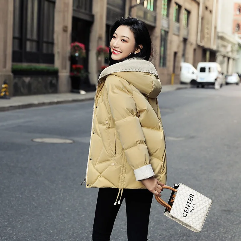 2023 New Women Down Jacket Winter Coat Female Keep Warm Thick Parkas Short Loose Outwear Fashion Age Reduction Hooded Overcoat